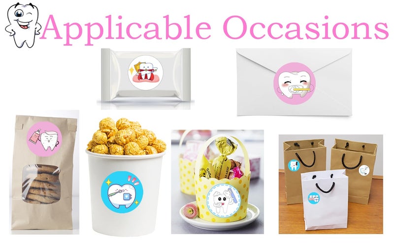 PIBIPAID 500 Tooth Roll Stickers,for Dental Protection Brush Your Teeth Birthday Gender Reveal Baby Shower Party Favors Supplies Decorations Favors Goodie Bag Stuffers Prize Labels - Image 4